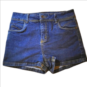 Y2K STREETWEAR SOCIETY HIGH RISE DARK WASH STRETCH JEAN SHORTS WOMENS SIZE 9